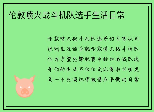 伦敦喷火战斗机队选手生活日常