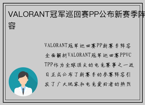 VALORANT冠军巡回赛PP公布新赛季阵容